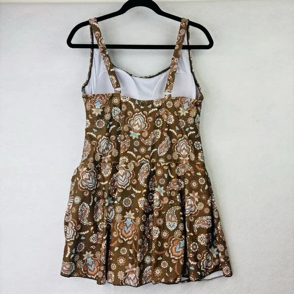 Eomenie One Piece Swimdress Swimsuit Size 2XL Tummy Control Brown Floral NWT - Picture 2 of 9